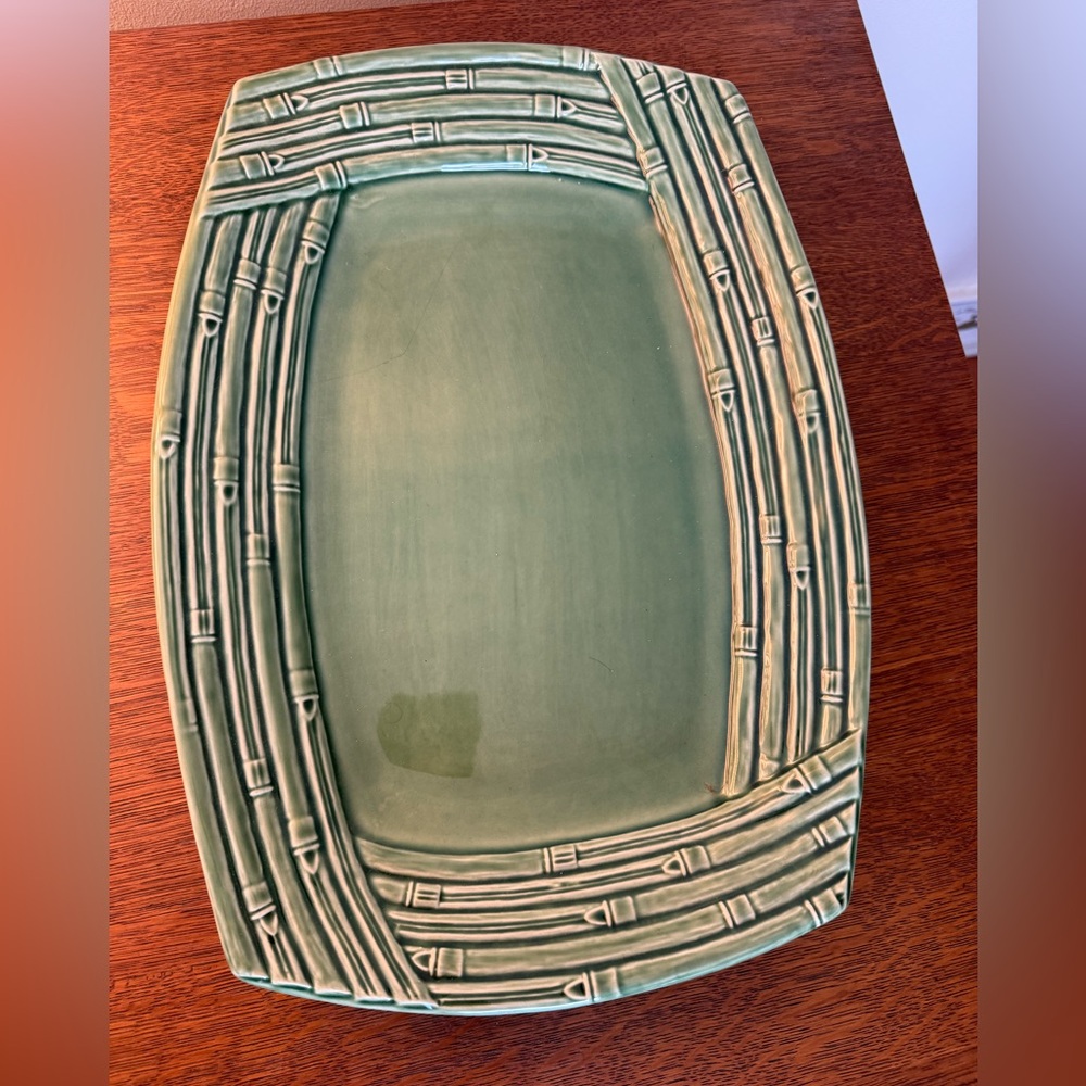 Bordallo Pinheiro Green Bamboo Pattern Serving Platter